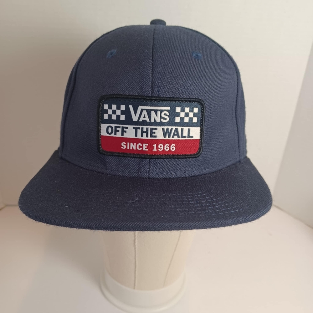 Vans Off The Wall Since 1966 Checkered Patch Snapback Hat Navy Knit Cap One Size